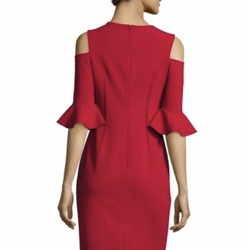 Teri Jon By Rickie Freeman Crepe Cold-Shoulder Red Midi Dress Size 8 Valentines